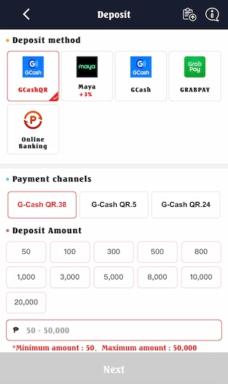 Step 1: Go to the Deposit interface and select the GCashQR method.